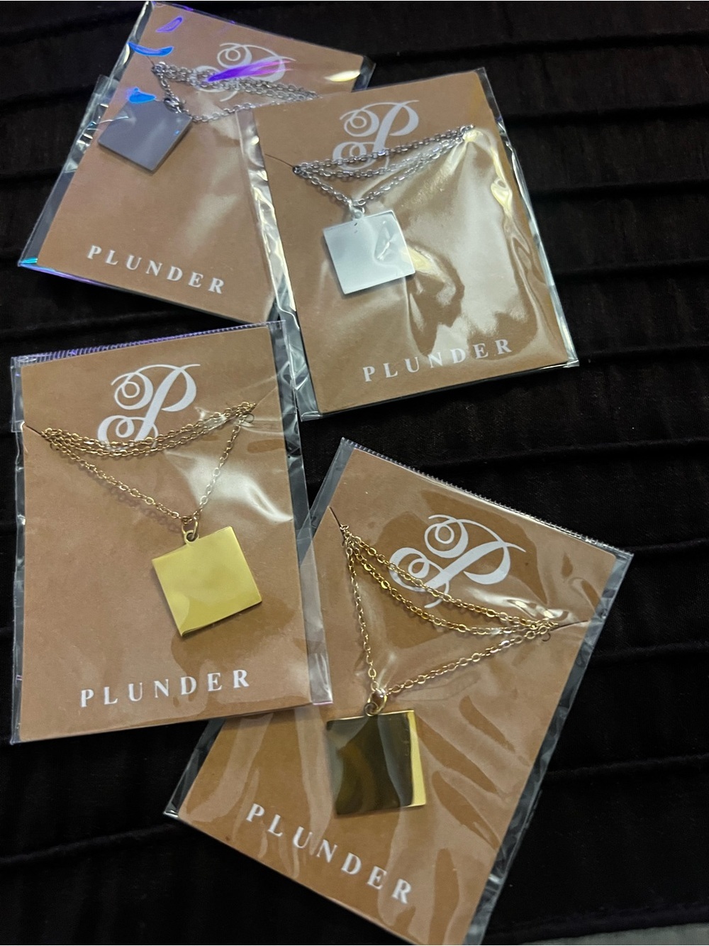 Plunder Square Pendant Necklaces in Gold and Silver